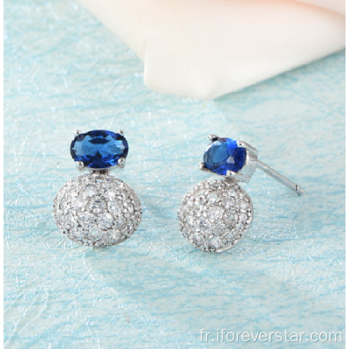 Vente chaude Sapphire CZ 925 argent boucles d&#39;oreilles argent